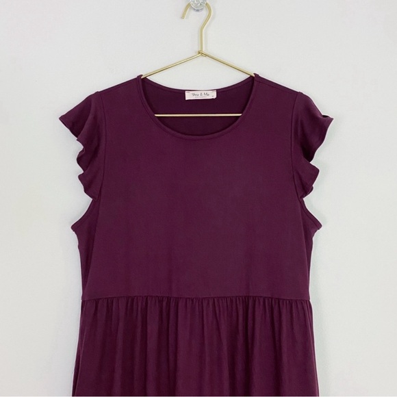 Boutique Ruffle Sleeve/Hem Dress w/Pockets Women’s M (8/10) Mulberry - Picture 10 of 13